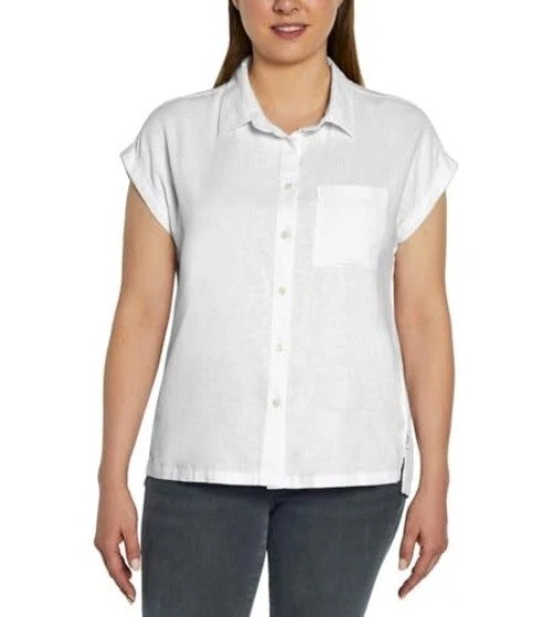 NWT Orvis Women’s XXL White Linen Rayon Button-Down Shirt Short Sleeve i2121