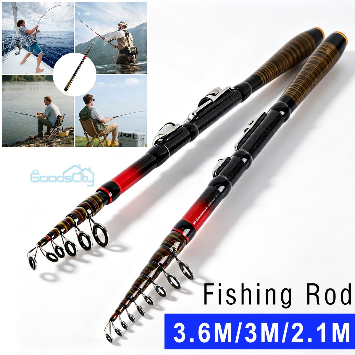 Heavy Duty Carbon Fiber Telescopic Fishing Rod Pole Sea Saltwater Freshwater