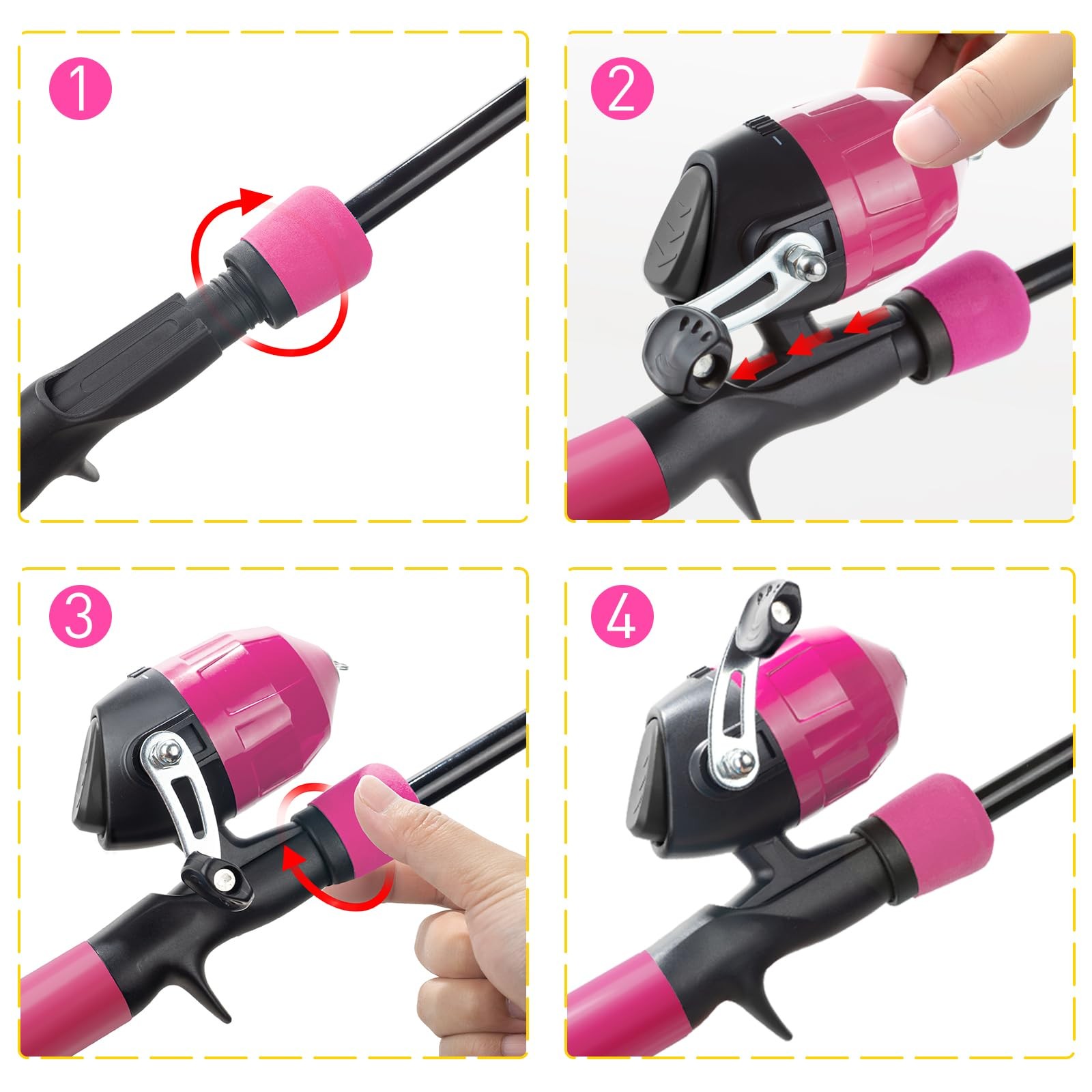 Kids Fishing Pole Kit, 59” Telescopic Rod and Reel Beginner Combo with Pink