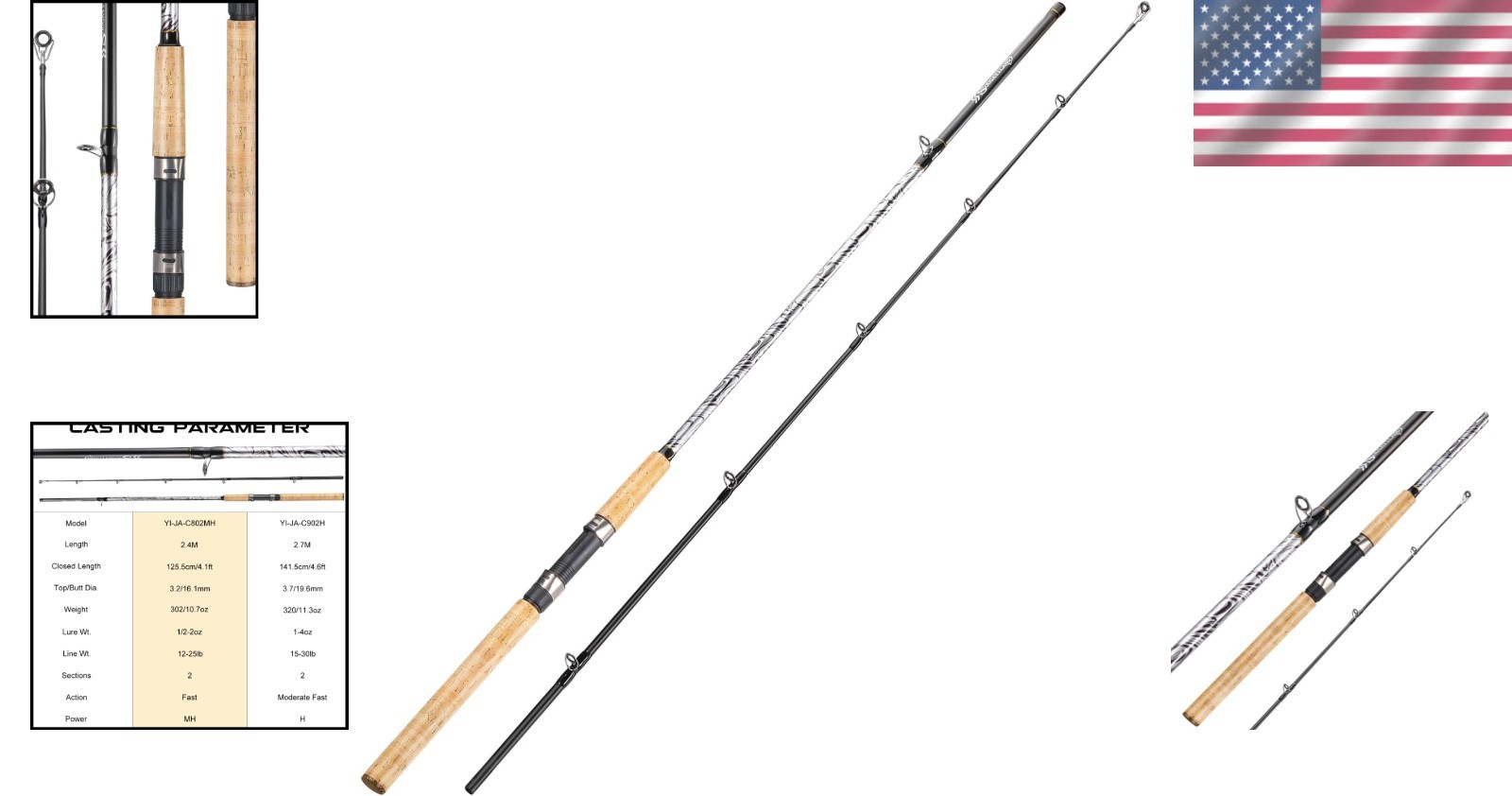 Spinning & Casting Rods, Strong Carbon&Glass Compo