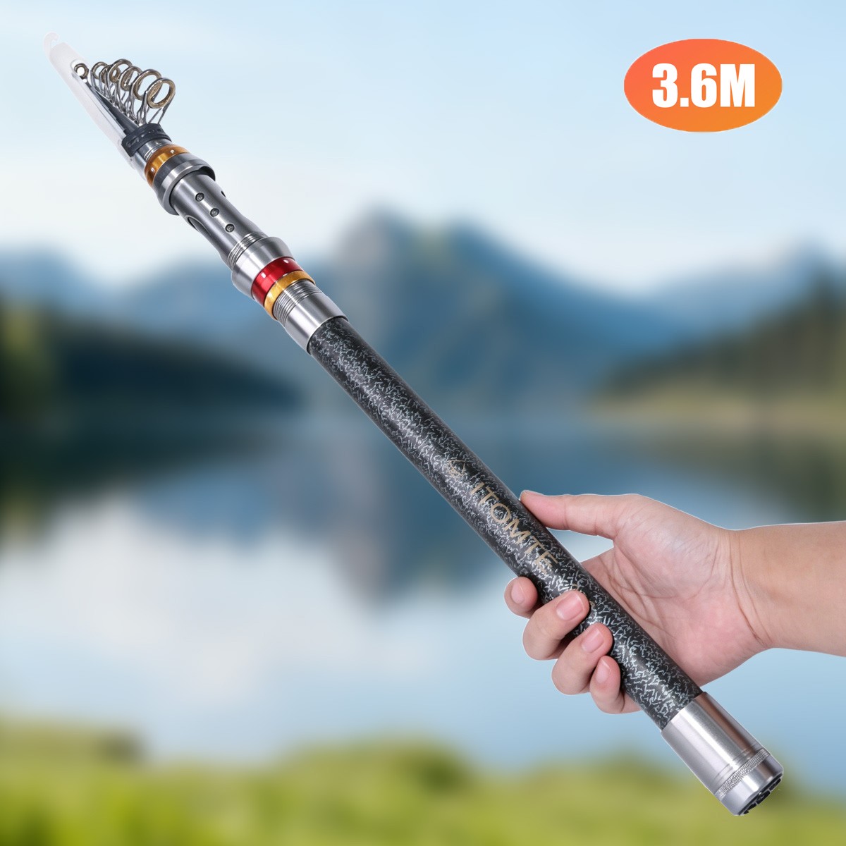 2.1m 3.0m 3.6m Heavy Duty Fishing Rods Telescopic Travel Sea Spinning Pole+Pouch
