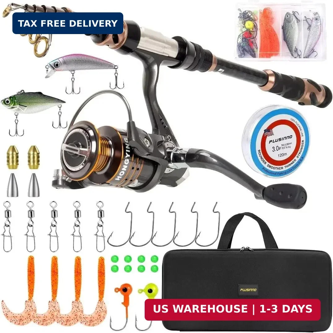 PLUSINNO Fishing Rod and Reel Combos – Carbon Fiber Telescopic Fishing Pole – Sp