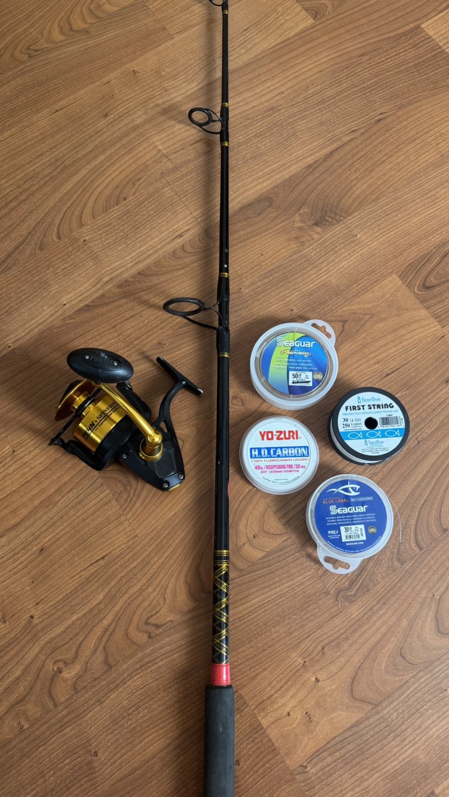 Penn Spinfisher V Setup with 7ft Fishing Rod, Spinfisher V reel 7500, and line