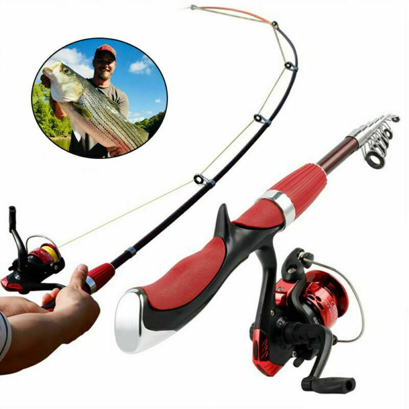 Strong Carbon Fiber Telescopic Fishing Rod Reel Sea Travel Spinning Pole 5.2:1