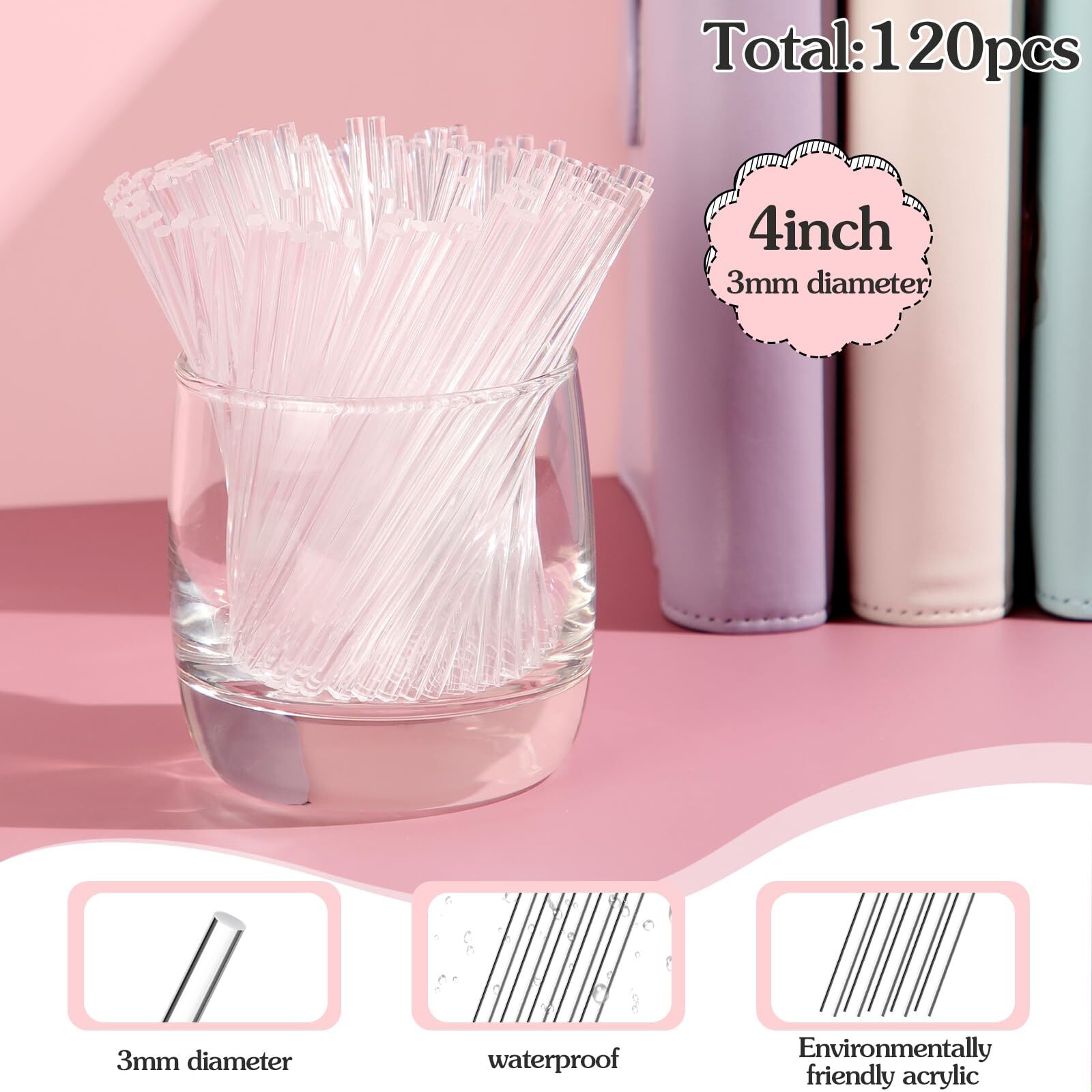 120 Pcs Clear Acrylic Rods Diameter Acrylic Dowel Rods Round Plastic Strip Ca…