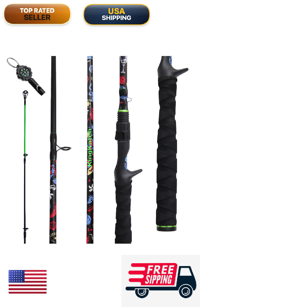 Kingkatch 60 Medium Power Fishing Rod Threaded Gun Handle Camo Pattern Durable