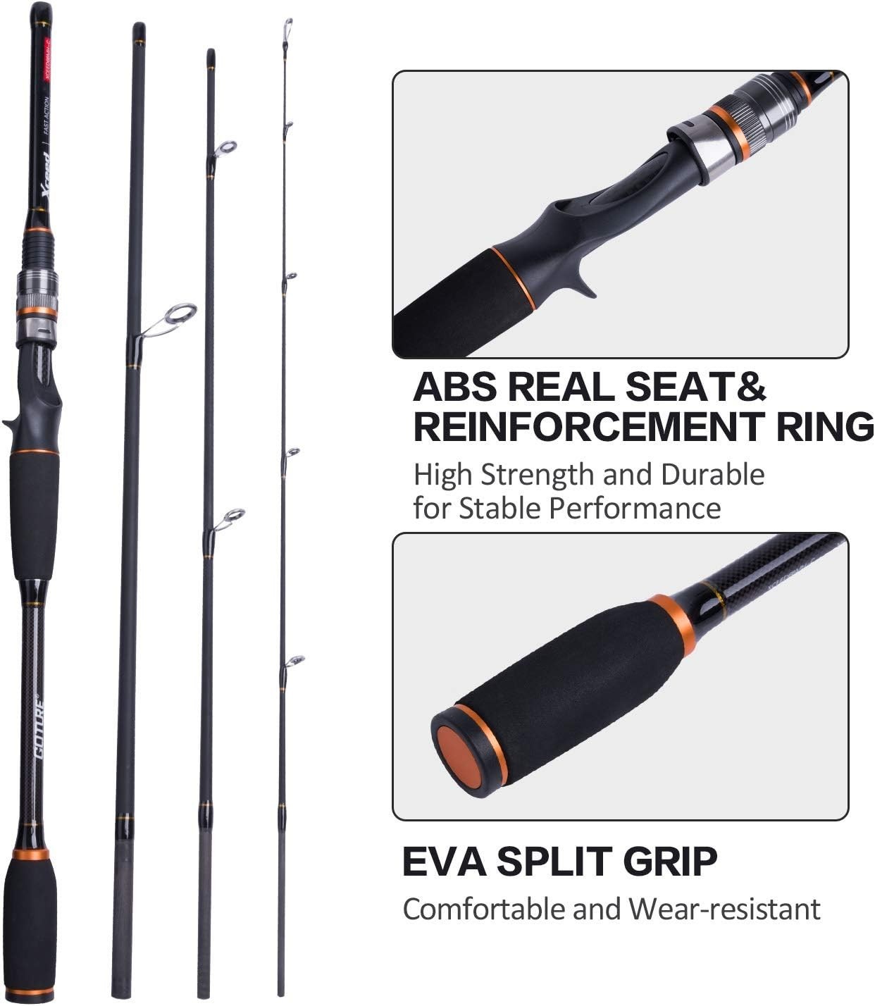 Sensitive 8ft 4pc Carbon Fiber Casting Fishing Rod w/Corrosion Resistant Guides