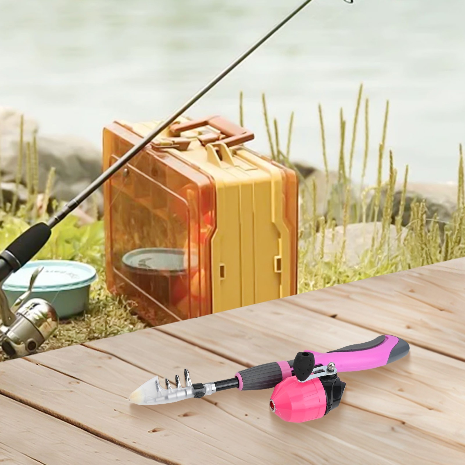 Fishing Rod Fishing Reel Red 1set Blue Orange Pink For Travel Parent-Child