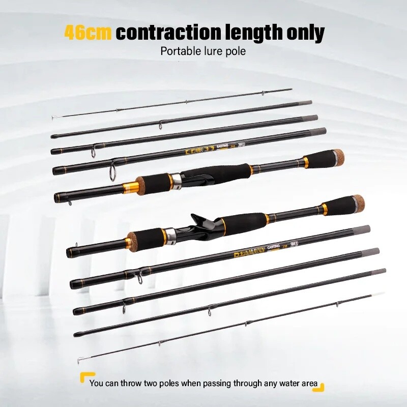 Fishing Rod Casting Spinning Travel Carbon Fiber Pole 4/5 Sections Fishing Rod