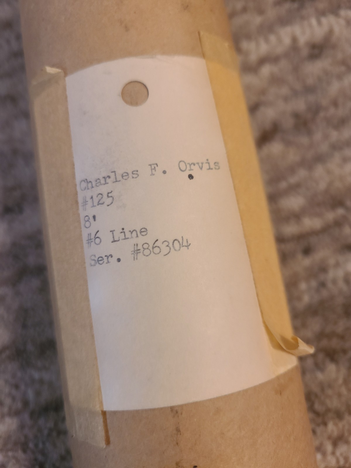 C.F. Orvis “125” Impregnated Bamboo Fly Rod. 8′ . 6wt. W/ Tube & Sock.