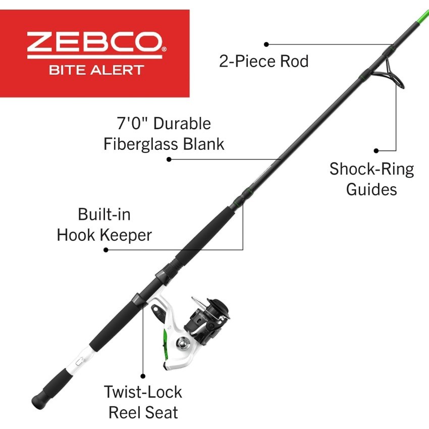 Zebco Bite Alert Spinning Reel and 2-Piece Fishing Rod Combo Y