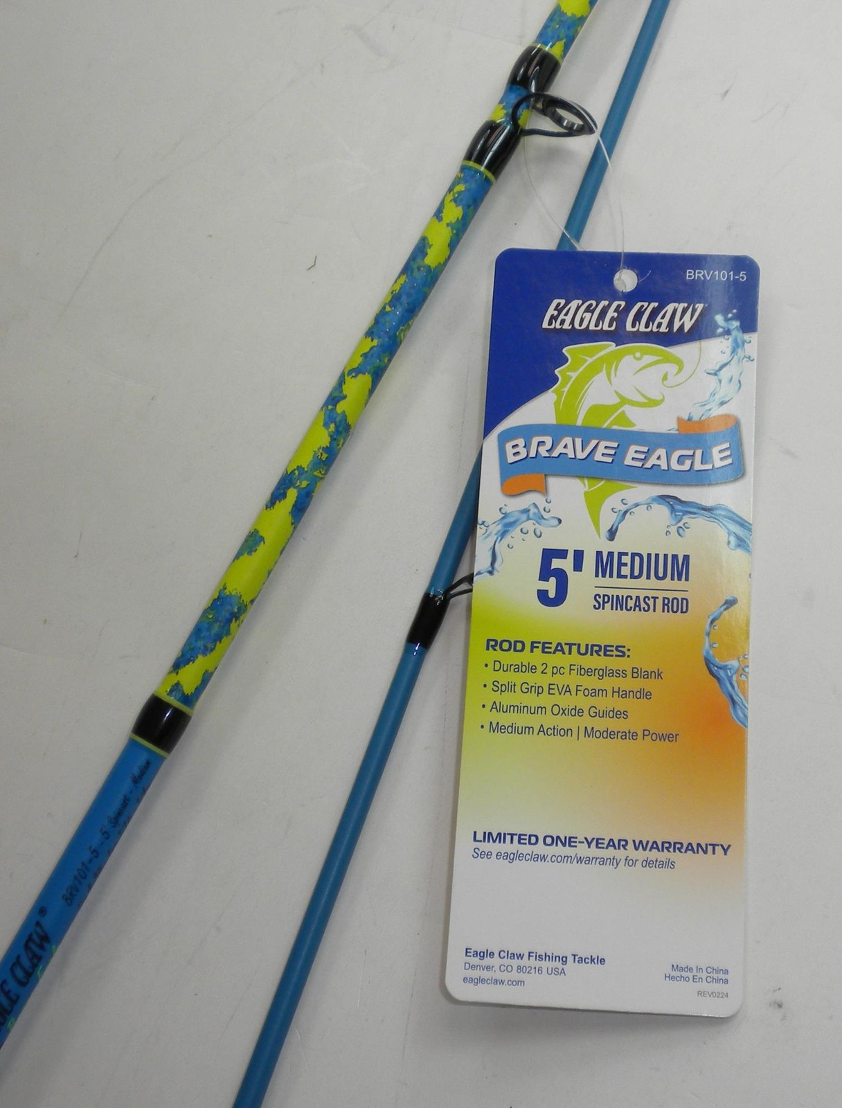 Eagle Claw BRV101-5 Spincast Rod Solid Glass w/ Soft Foam Handle 5 Ft 2 pc