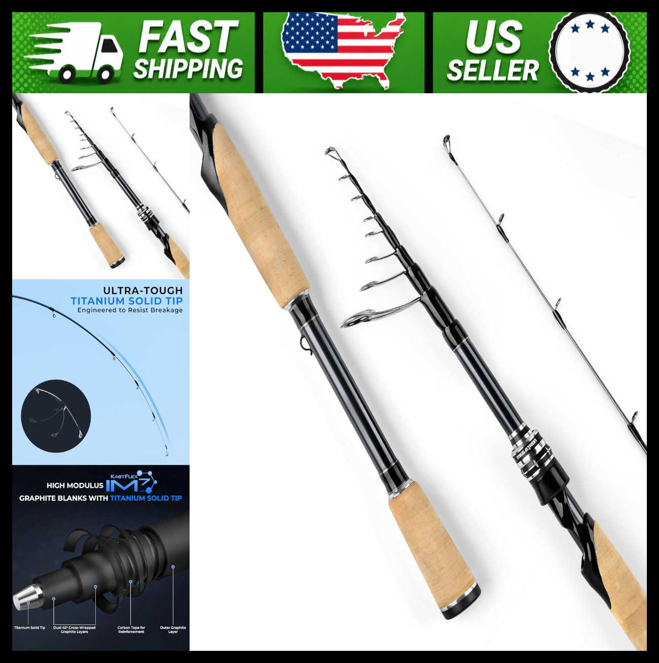 KastKing Megatron Telescopic Fishing Rod IM7 Graphite Titanium Tip