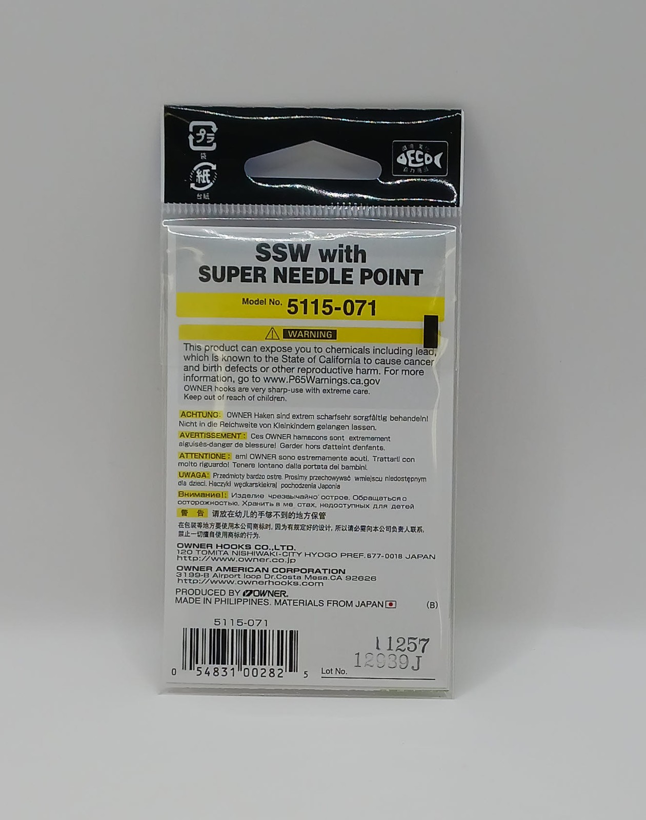 Owner 5115-071 SSW All Purpose Hook Needle Point Rev Bend UpEye Black Sz 4 10Ct