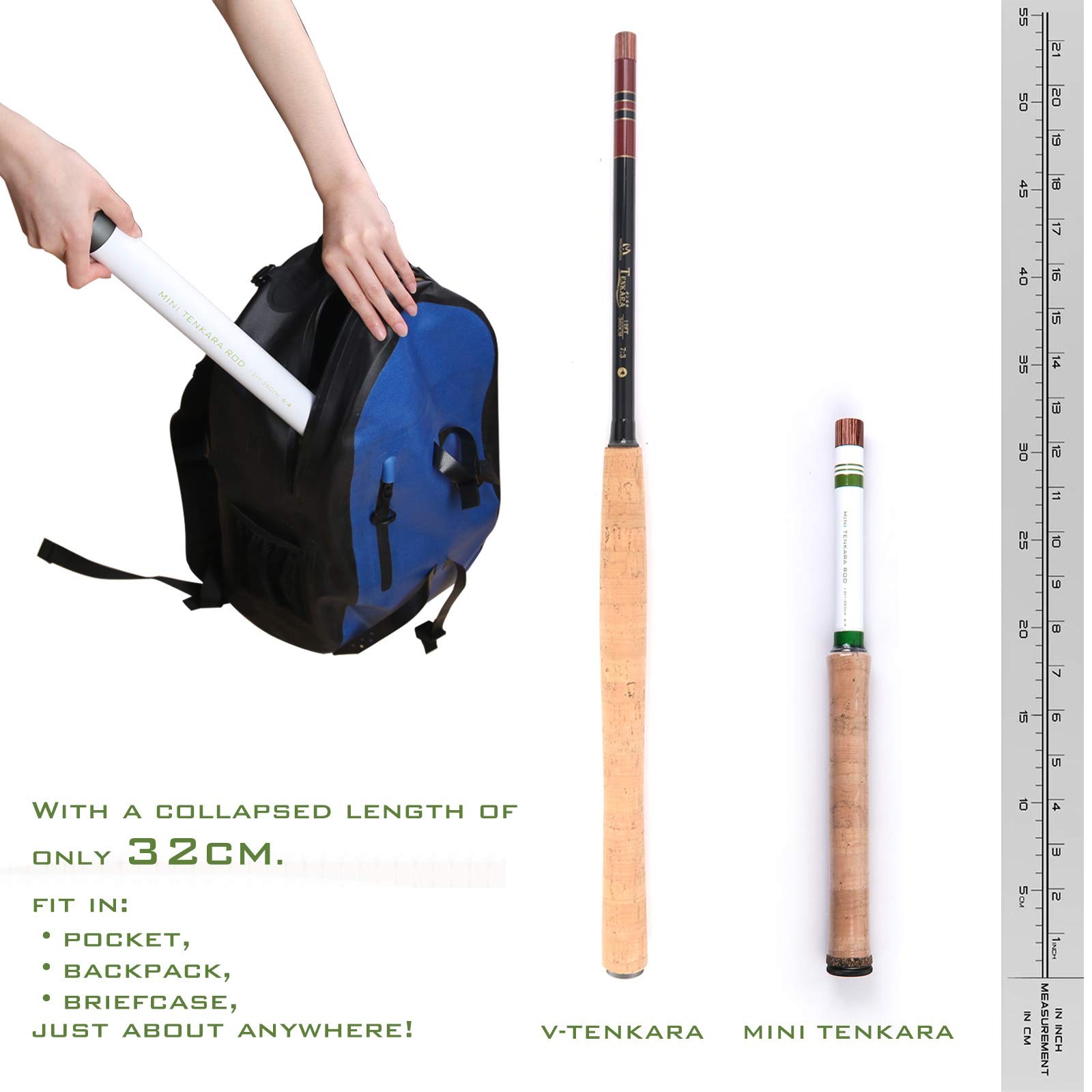Maxcatch Mini Tenkara Fly Fishing Rod with Extra Tip Section 12ft, 8′, white
