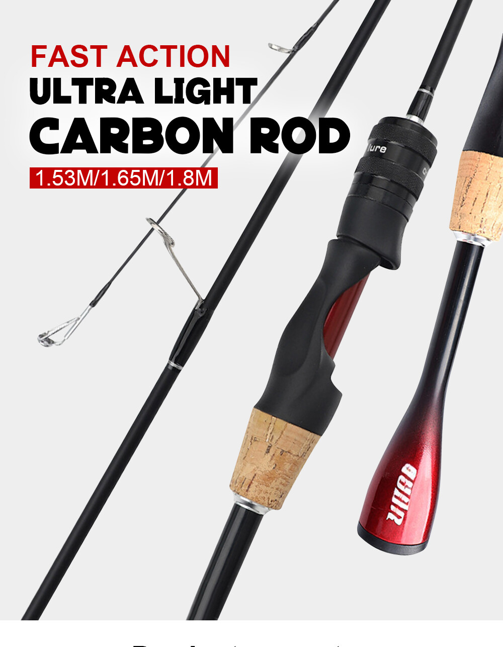 1.53m 1.65m 1.8m Fast Action Ultralight Spinning Casting Rod Carbon Fiber Pole