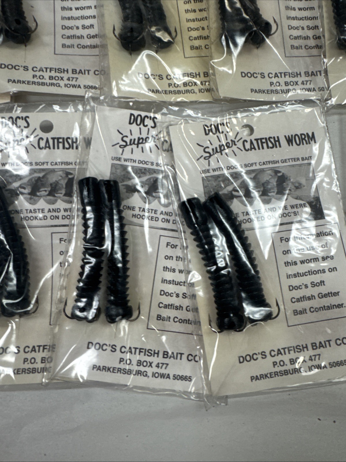 DOC’S SUPER CATFISH WORMS 12 PK DCW-BLACK WORKS w/ DOC’S SONNY’S & JUNNIES