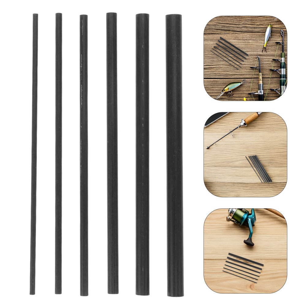 6Pcs Carbon Fiber Rod Repair Kit Durable Fishing Pole Sticks for Outdoors Black