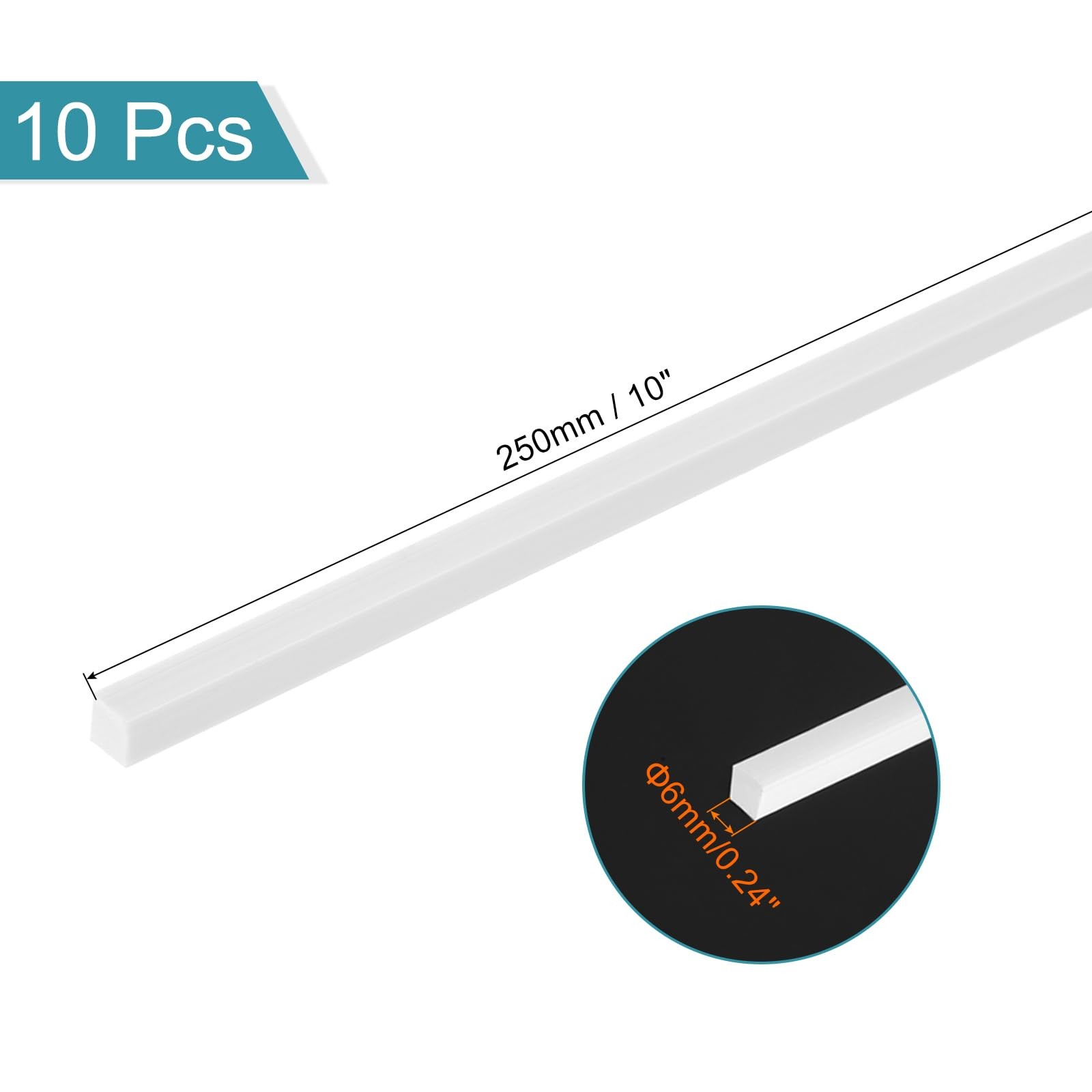 10 PCS ABS Plastic Square Rods, 1/4 x 10, White Solid Bar, DIY Model Making