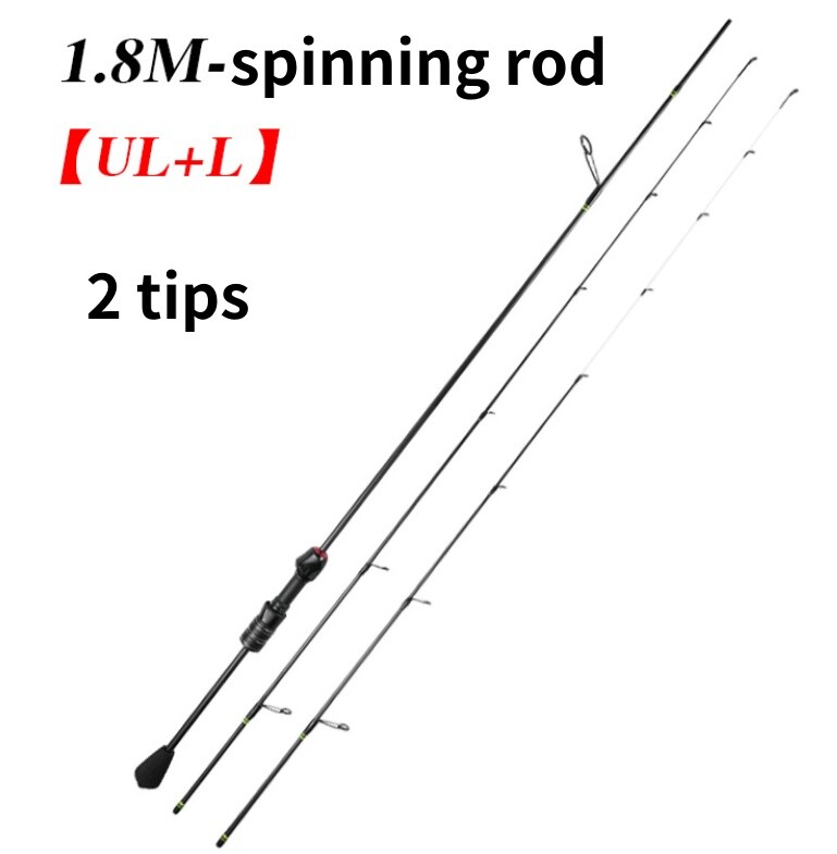 1.8M Carbon Fiber Fishing Rod Spinning Casting Poles Fast Travel Lure Rod 2 Tips