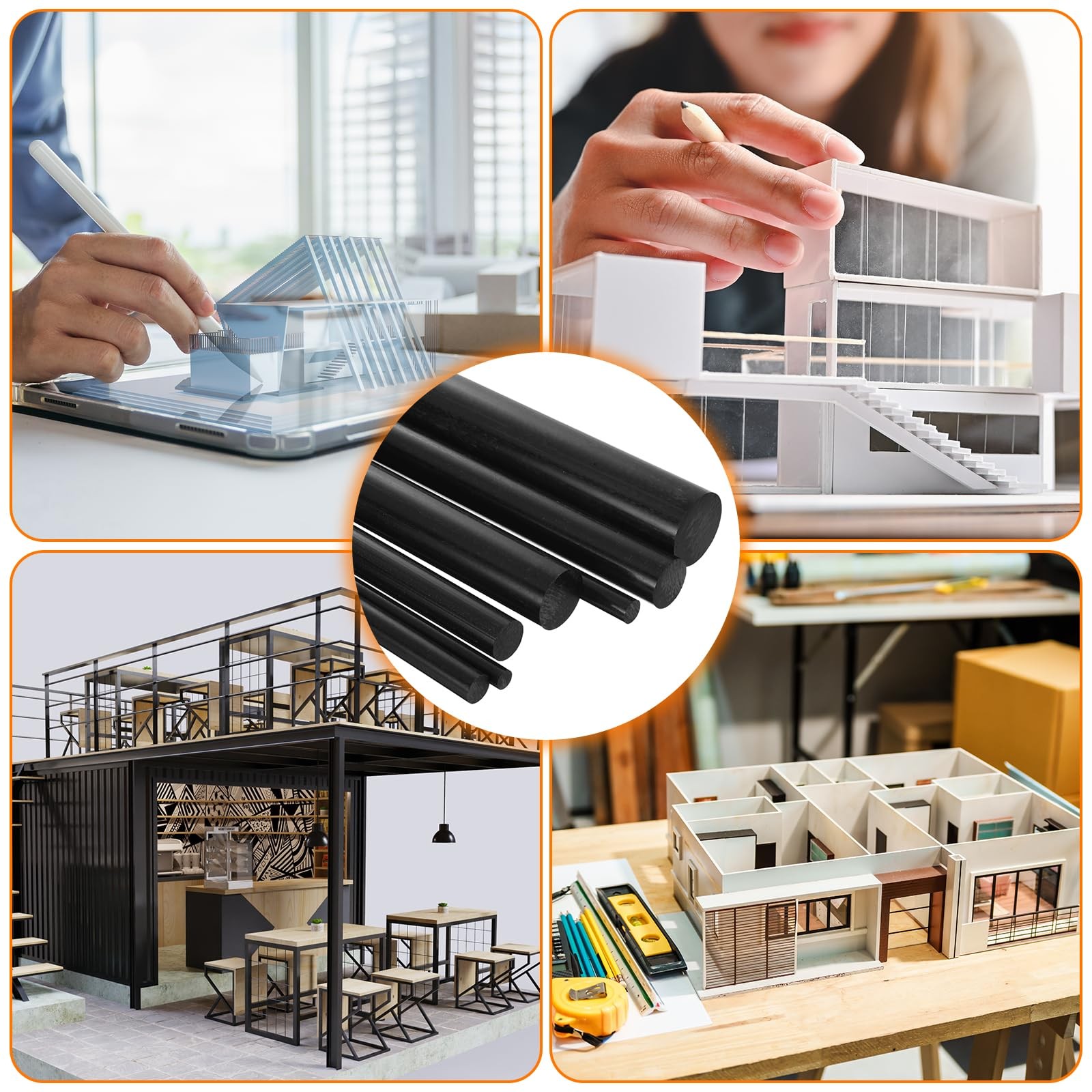 uxcell 5 Black ABS Rods 500mm