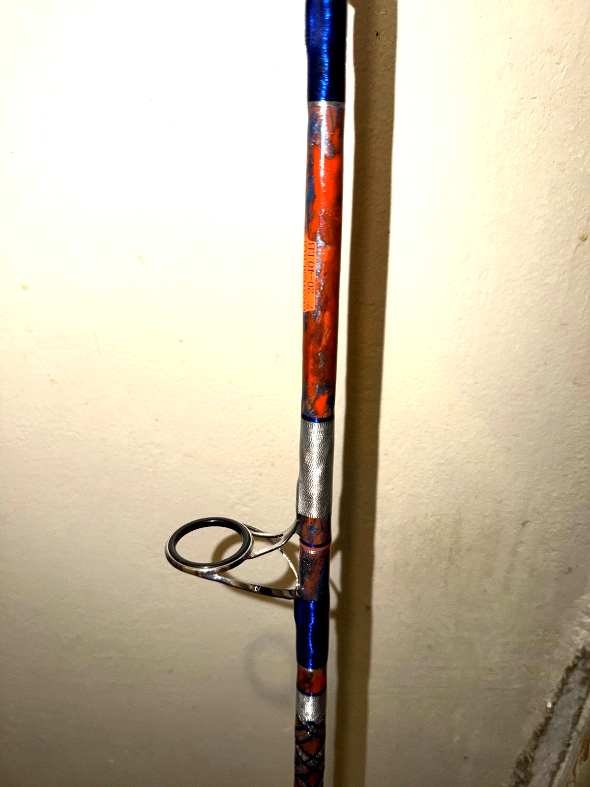 CUSTOM SPINNING ROD 7′ 20-40 LB ORANGE BLUE SILVER SPARKLE MARBLE NEW