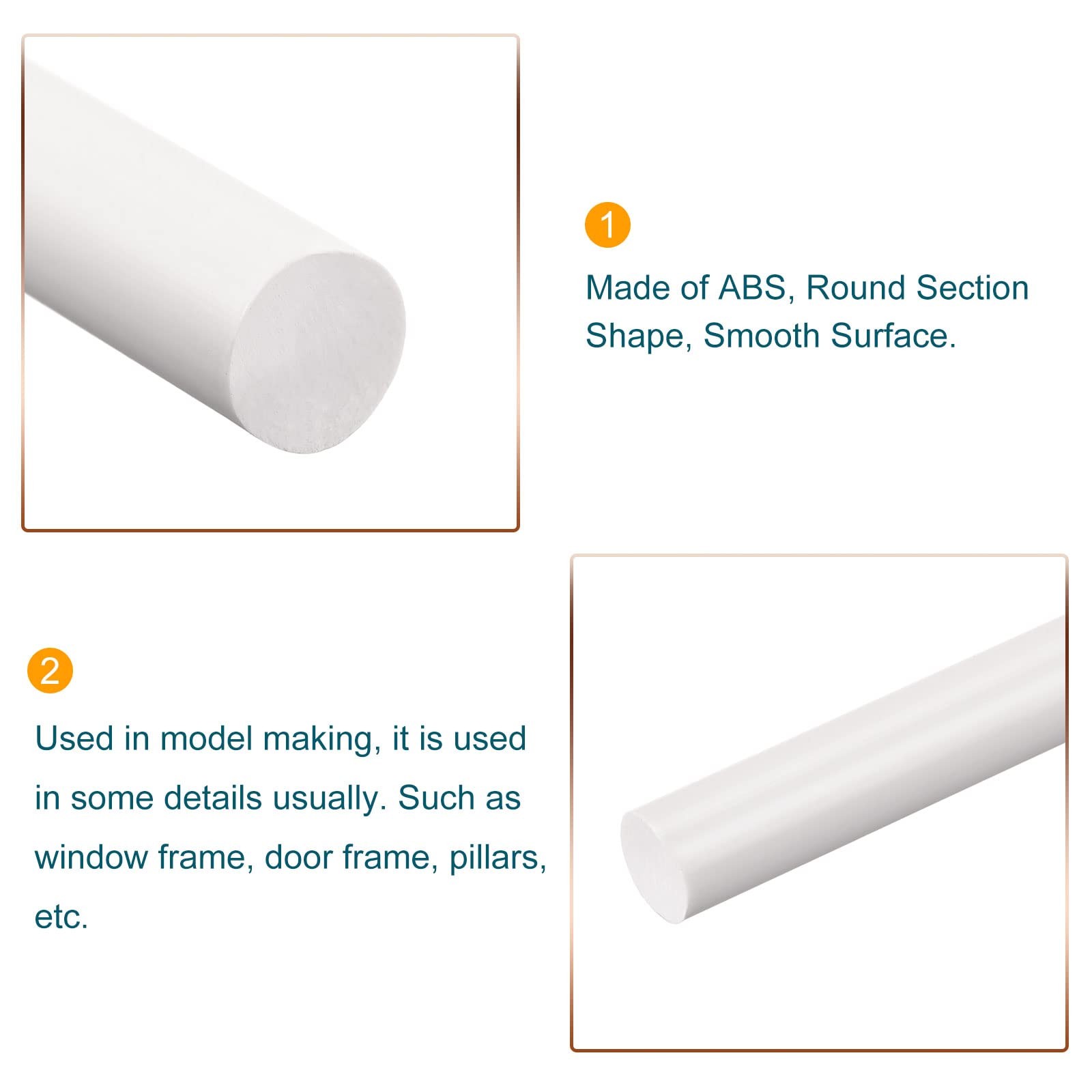 5 PCS White 8x250mm ABS Plastic Rod Round Solid Bar Architectural Model