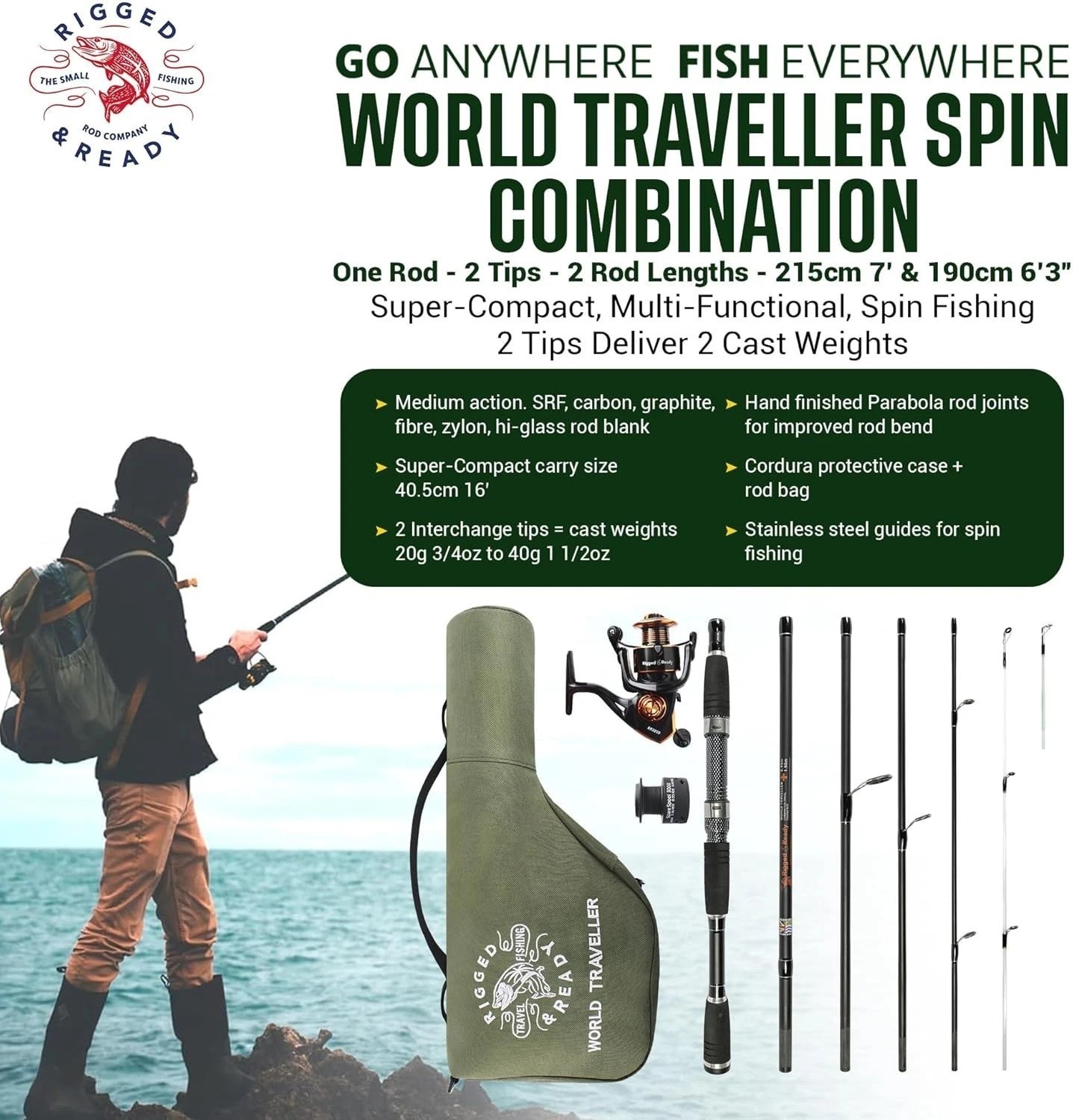 Rigged and Ready Smuggler Series Travel Fishing Rods. Super Compact, 1 Spinni…