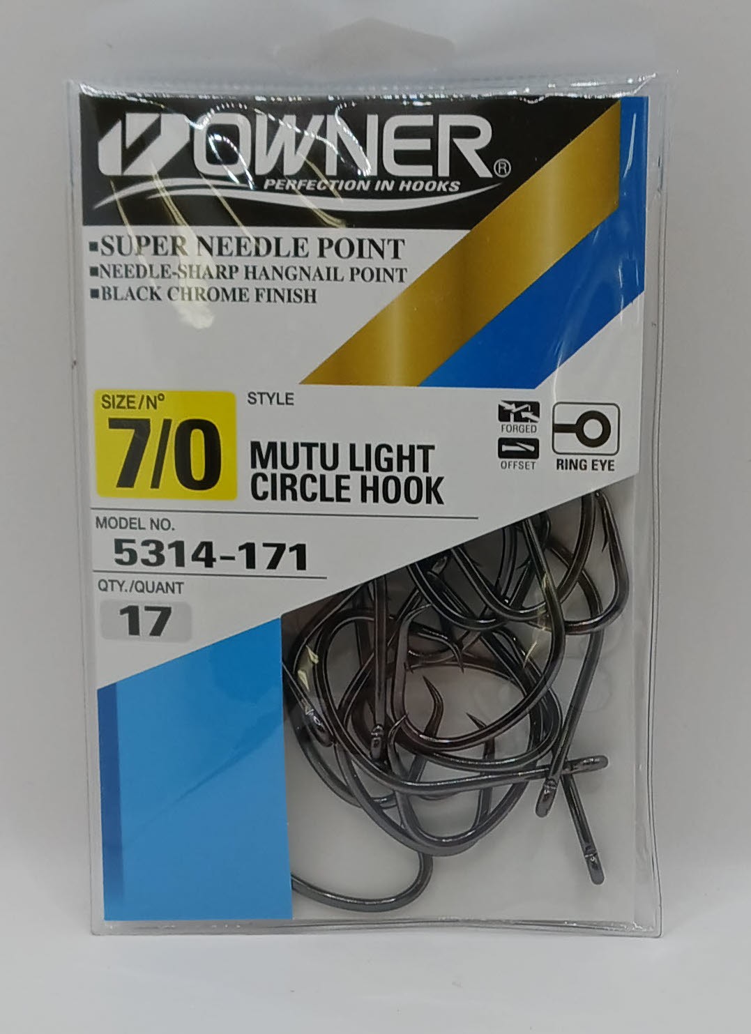 Owner 5314-171-7/0 Mutu Light Circle Hook Offset Hangnail Pt Blk Chr Sz 7/0 17Ct
