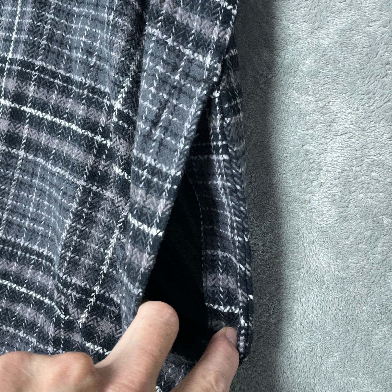 Orvis Men’s XXL Gray Plaid Button-Down Shirt Classic Fit Long Shacket e1759