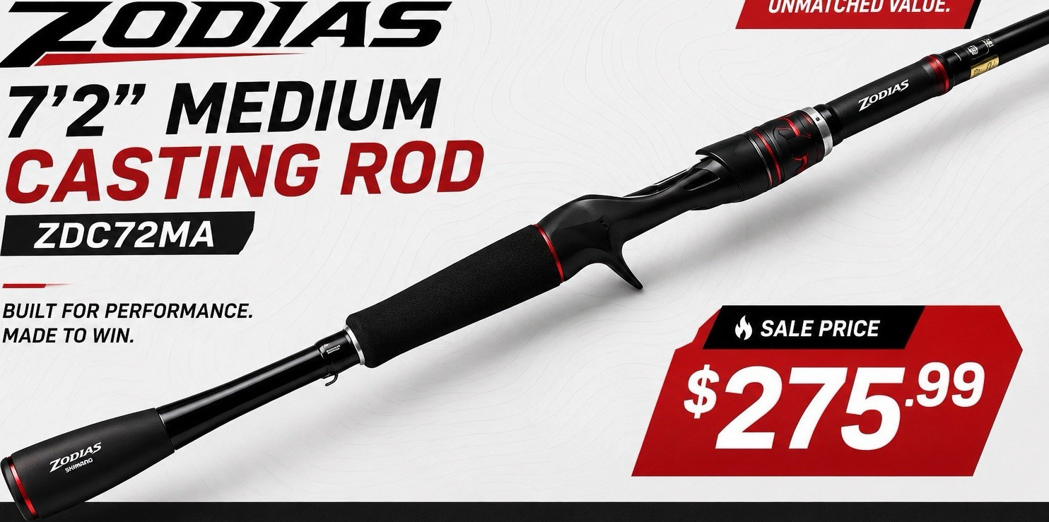 Shimano Zodias ZDC72MA 7’2″ Medium Fast Casting Rod 10-20lb 3/8-1oz