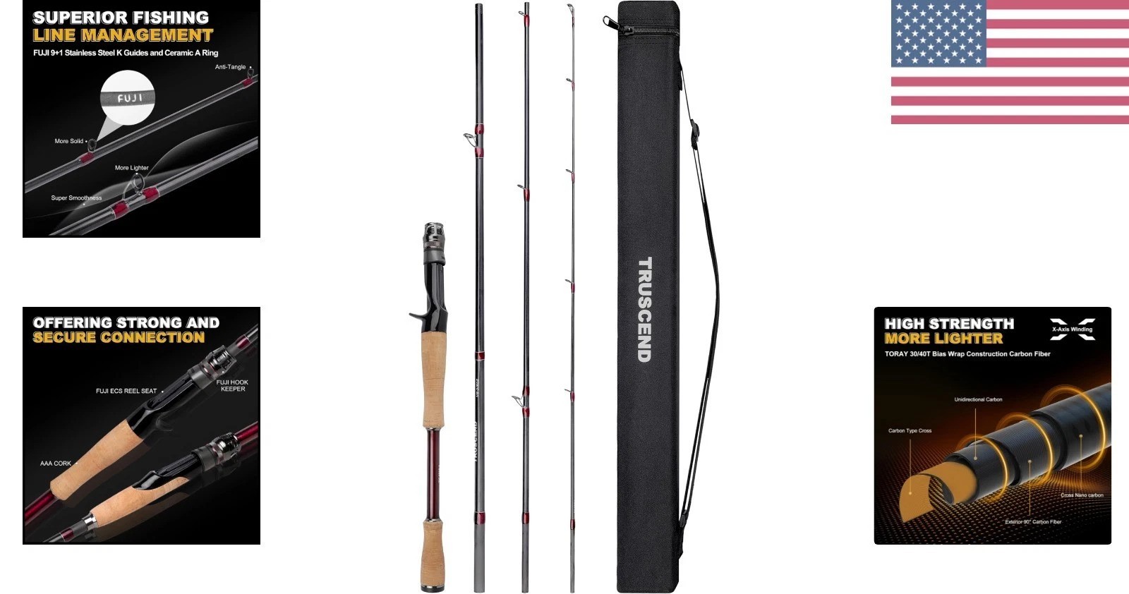 Craz Easy Control Baitcasting Fishing Rod, 1-Piece Performance Multi-Piece T…