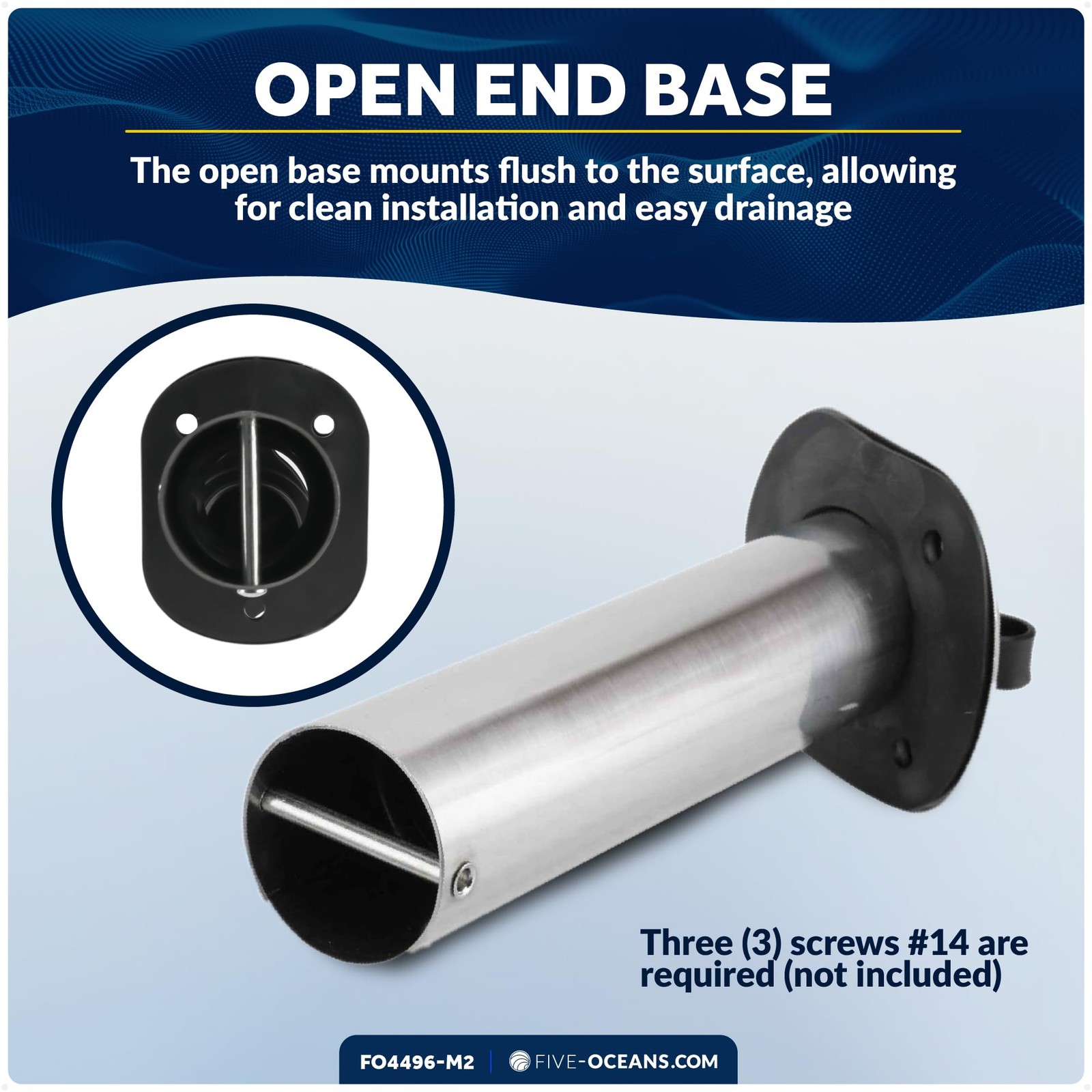 Five Oceans Stainless Steel Flush-Mount Fishing Rod Holder 15-Degree Top Flange