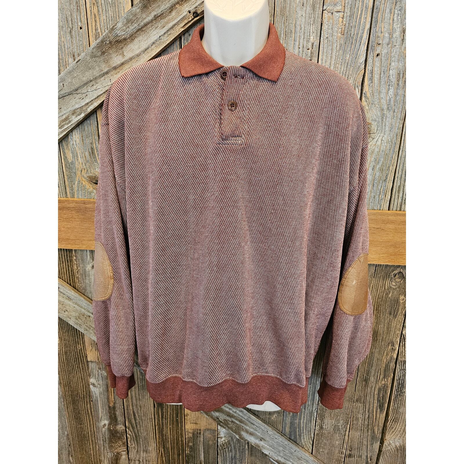 Vintage Orvis size red knit sweater banded bottom elbow patches winter mens XL ^