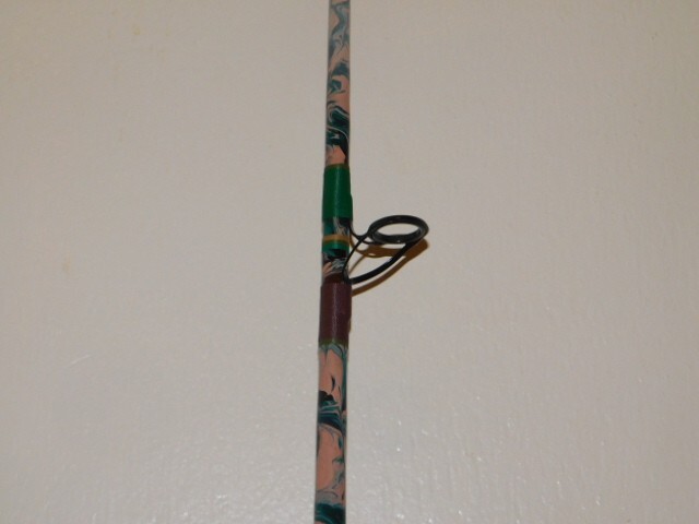 CUSTOM SPINNING ROD OLIVE GREEN TAN BROWN CAMOFLAUGE MARBLE 10-25 LB 7′ NEW