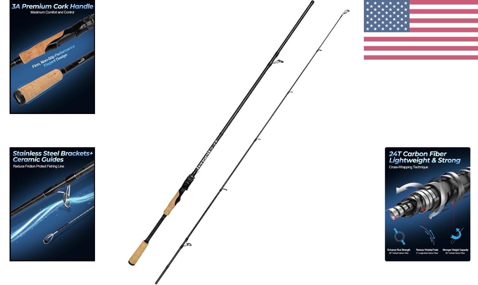 Carbon Fiber Fishing Rod Series 6-12 Ft, Spinning & Casting Rods with Stainle…