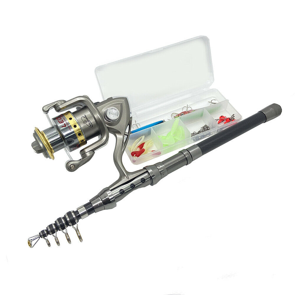 Telescopic Fishing Rod Spinning Reel Combo Sea Saltwater Fishing Lures Baits Bag