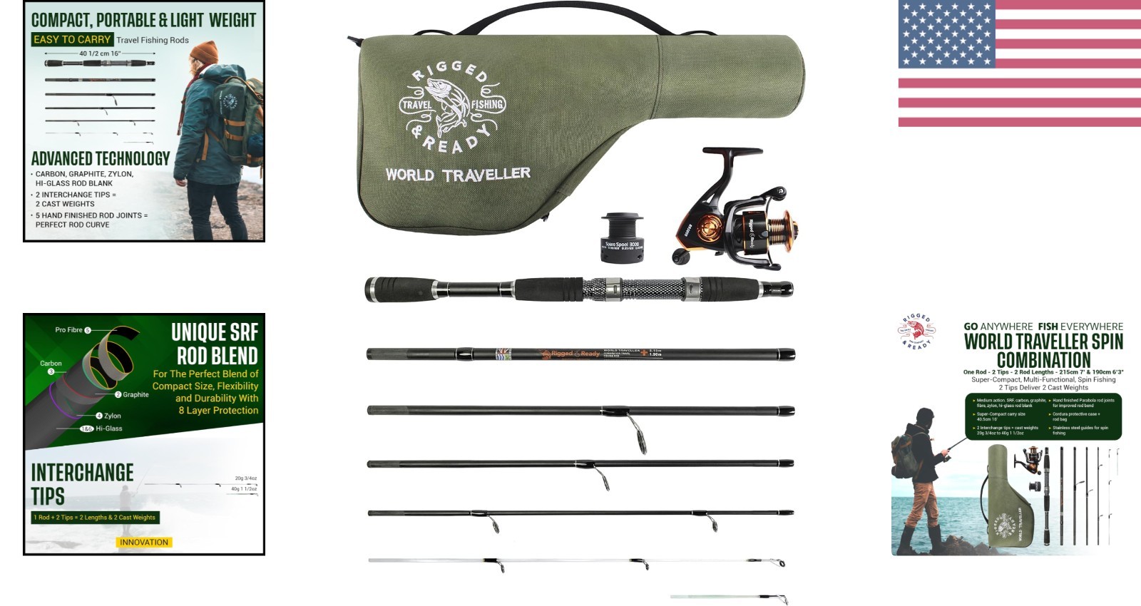 Rigged and Ready Smuggler Series Travel Fishing Rods. Super Compact, 1 Spinni…