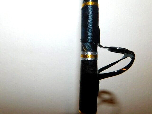 CUSTOM CONVENTIONAL BOAT ROD 7′ BLACK SILVER GOLD MARBLE 40- 80 LB TURBOS NEW