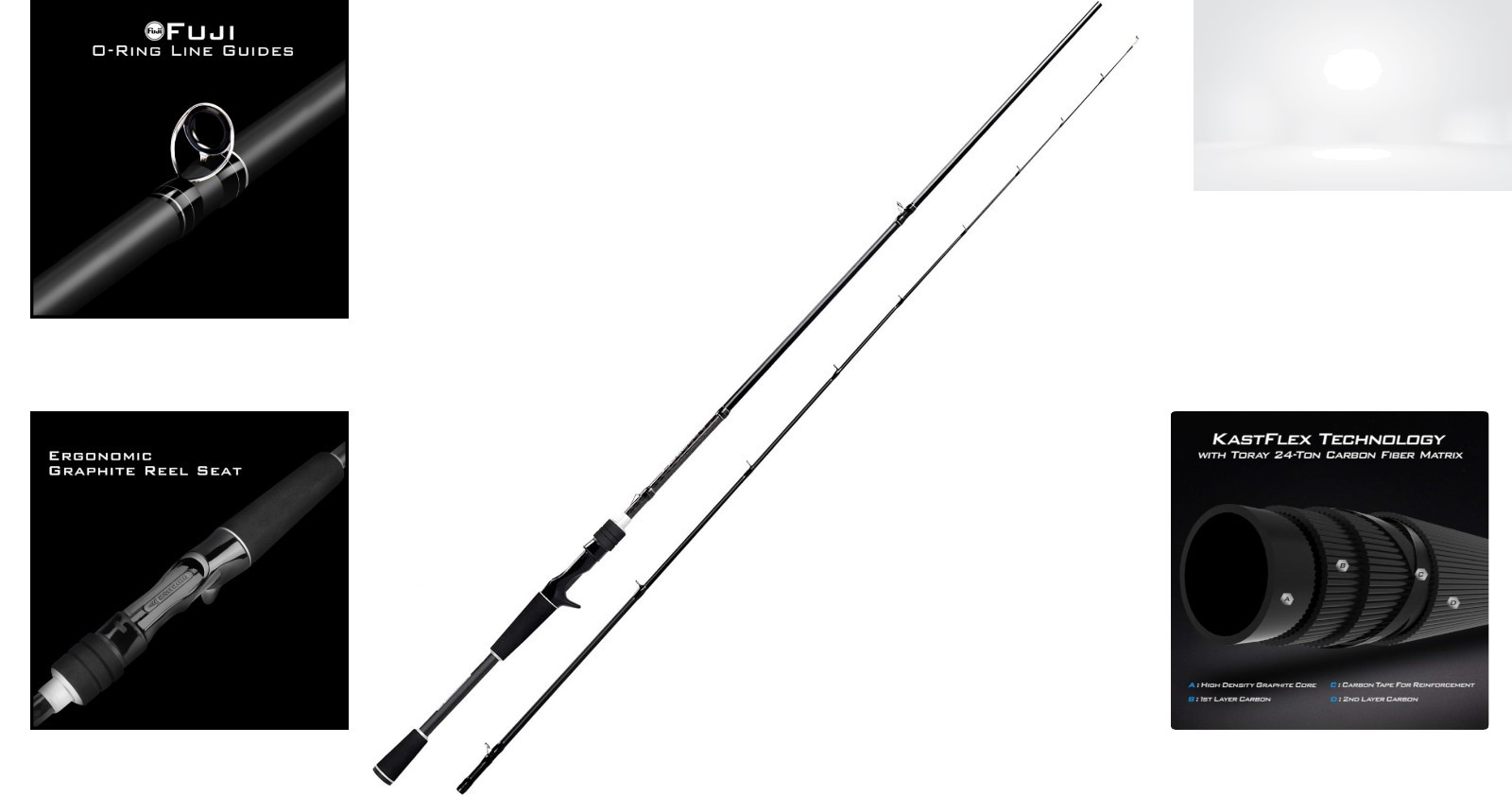 Casting Fishing Rod 2pc 6’6″ Medium Heavy Fast Action Carbon Fiber Fuji Guides