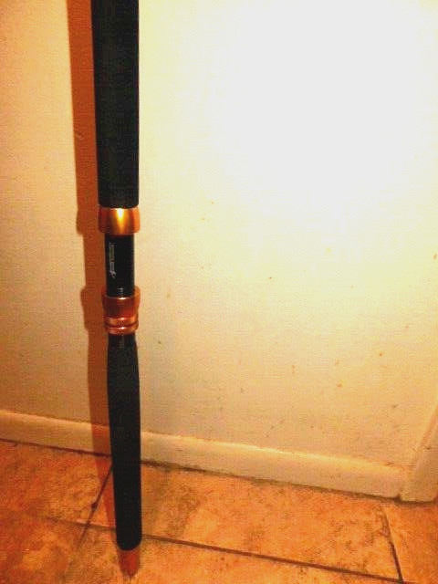 CUSTOM CONVENTIONAL BOAT ROD 7′ 40-80 LB RED, GOLD, BLACK MARBLE TURBOS NEW