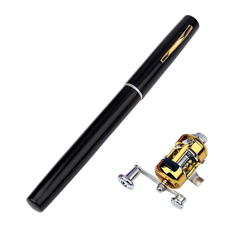Mini Portable Pocket Fish Pen Shape Aluminum Alloy Fishing Rod Pole Reel NEW