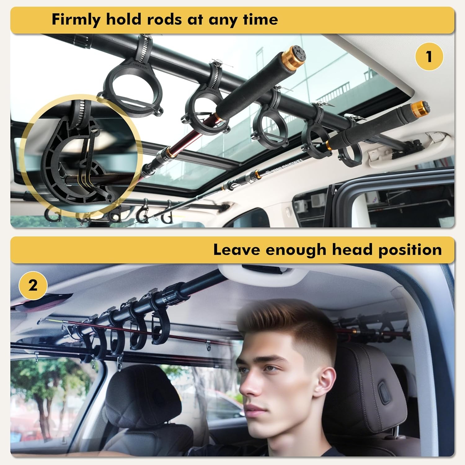 Fishing Rod Holder for Car, Vehicle Fishing Pole Holder Roof Rack Inside for SUV