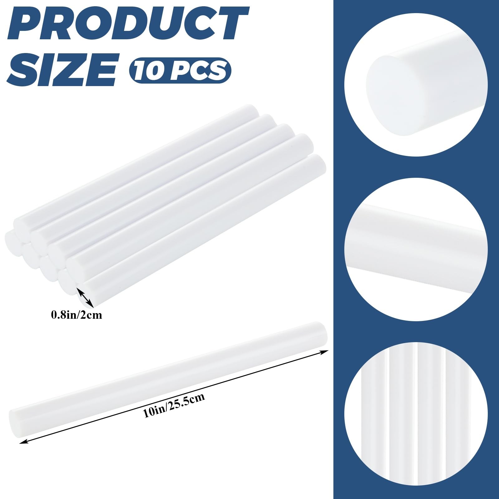 10 PCS White Acrylic Dowel Rods Round Plastic Sticks 3/4×10 Inch
