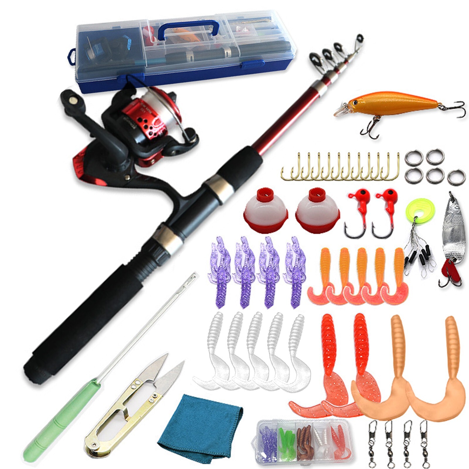 Kids Fishing Pole with Spincast Reel Telescopic Fishing Rod Combo Full 4.92ft