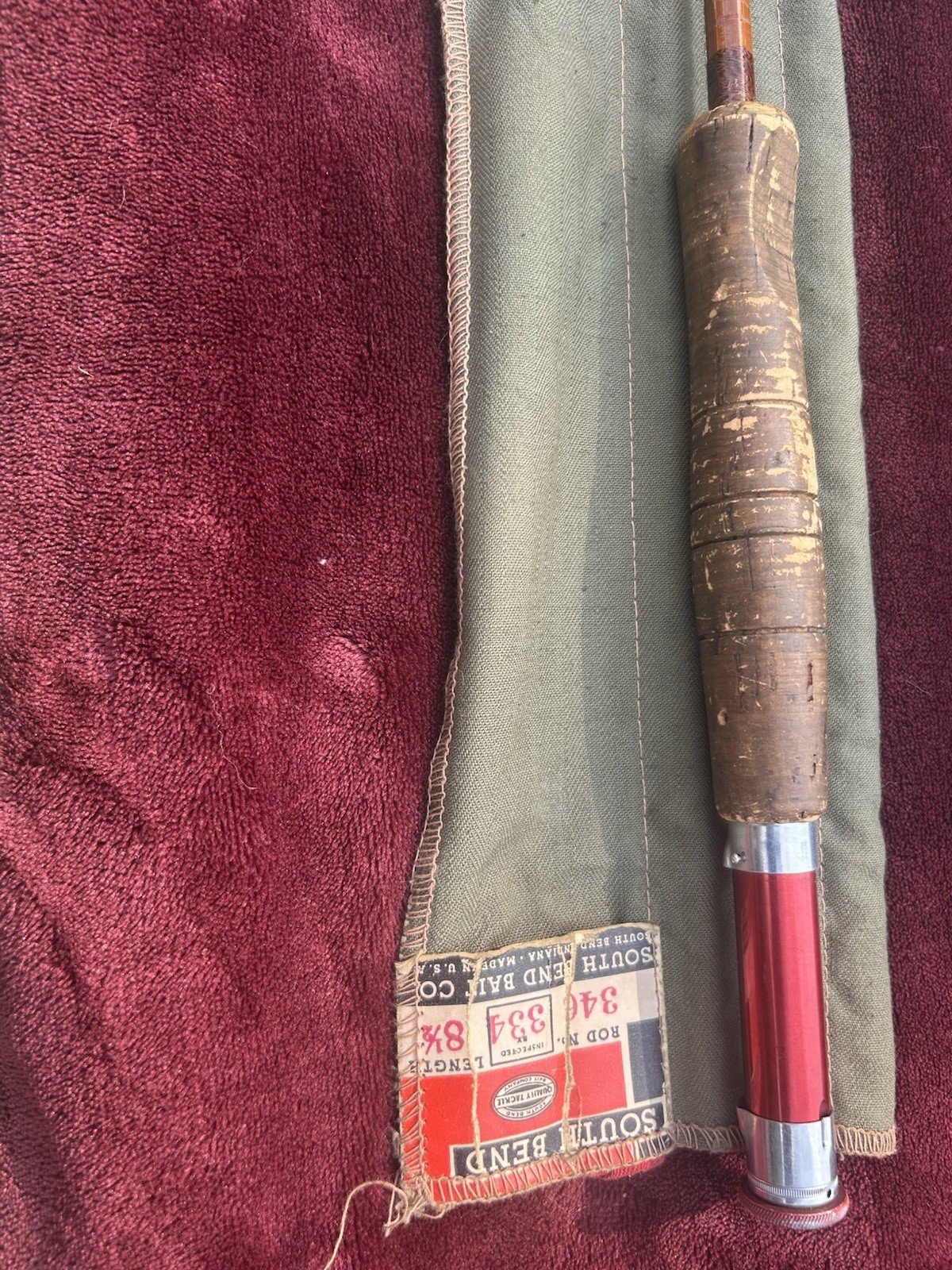 South Bend 81/2ft Vintage bamboo fly fishing Rod 3-Piece w/ Cloth Case/aluminum