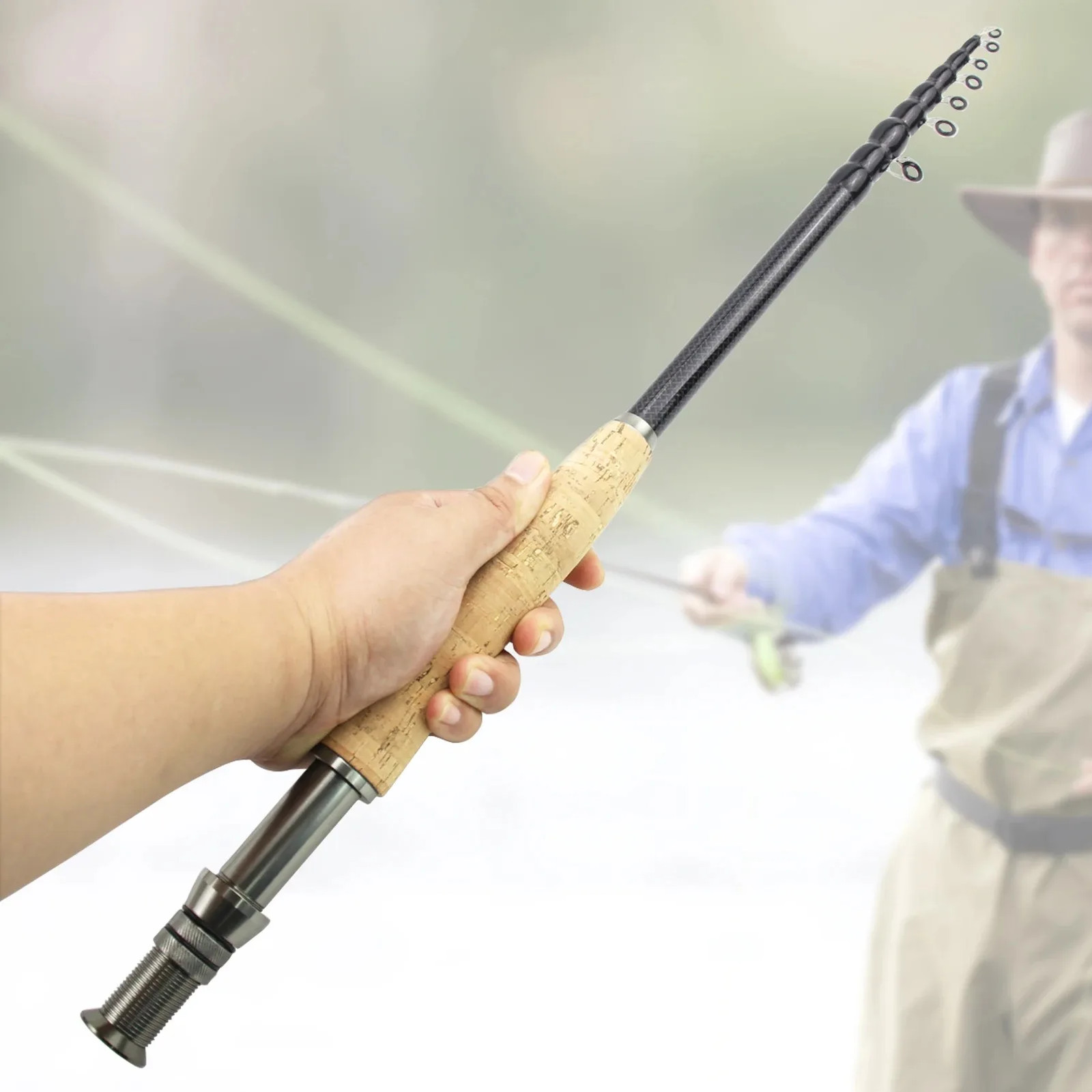 2.1M3.0M Metal Wheel Base Telescopic Fly Fishing Rod Portable Carbon Fast Action