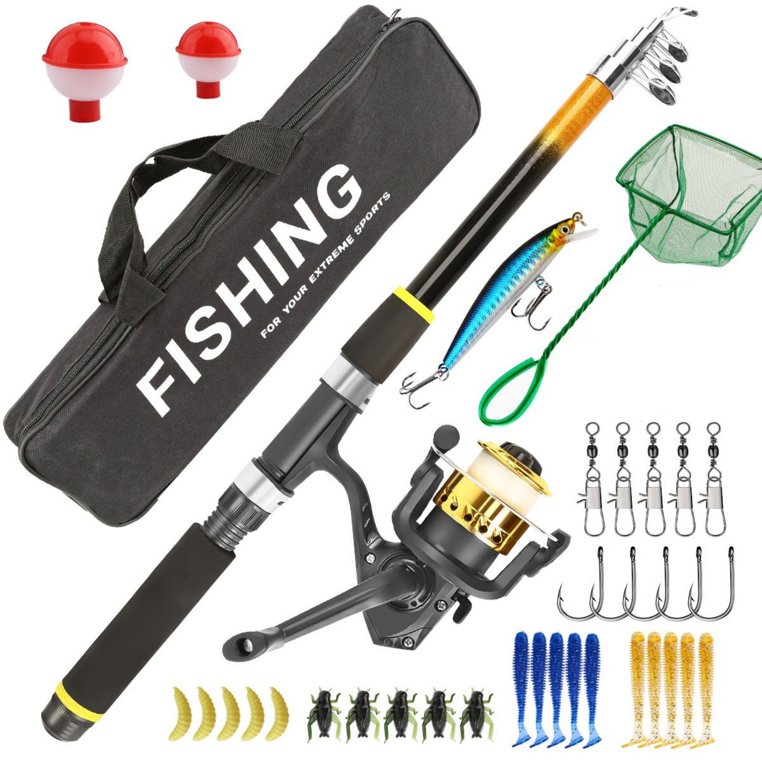 71” Telescopic Fishing Rod Pole Reel Combo Fishing Gear Set Fishing Accessories