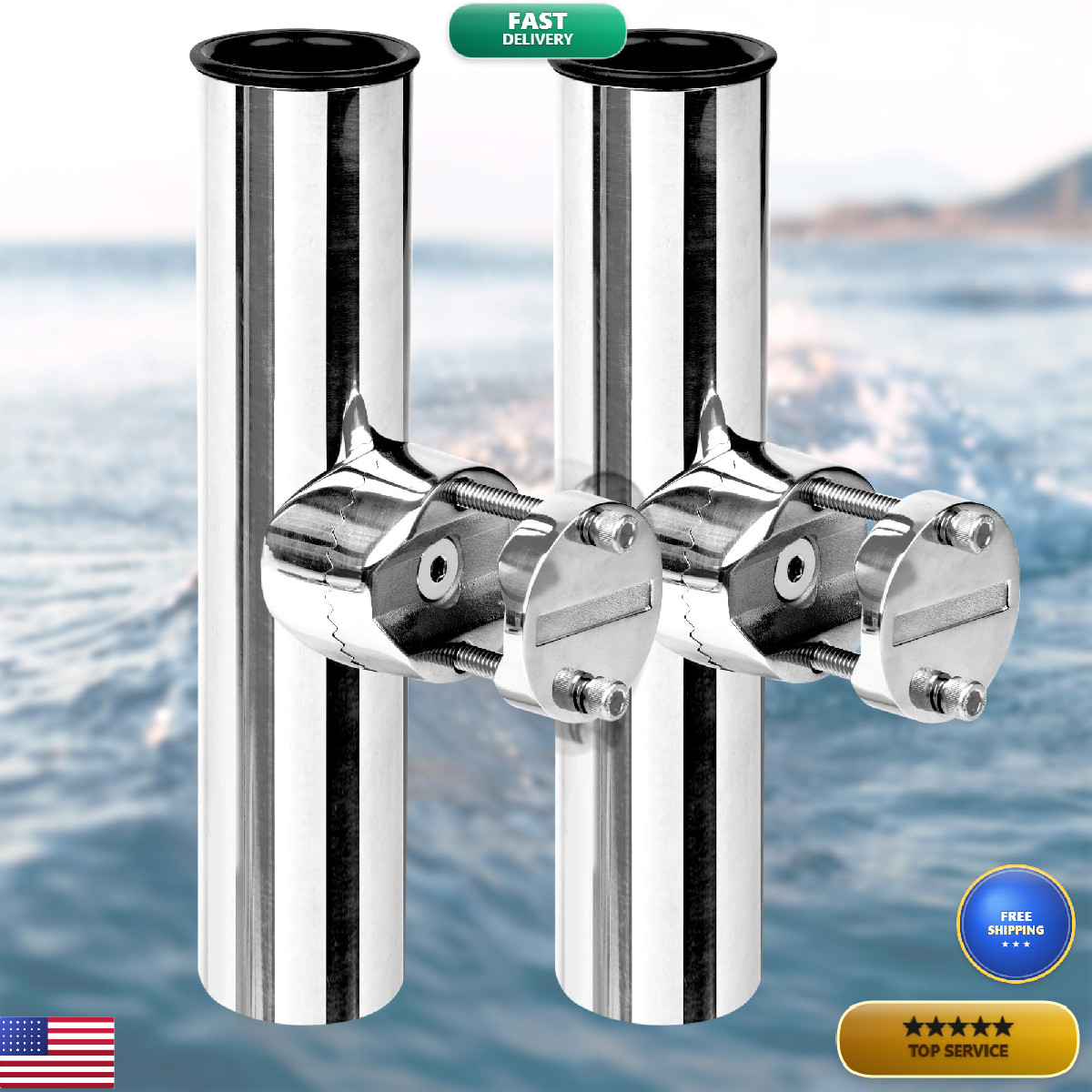 Xinkunmarine 2 Pack Fishing Rod Holders For Rail Mount Stainless Steel Clamp On