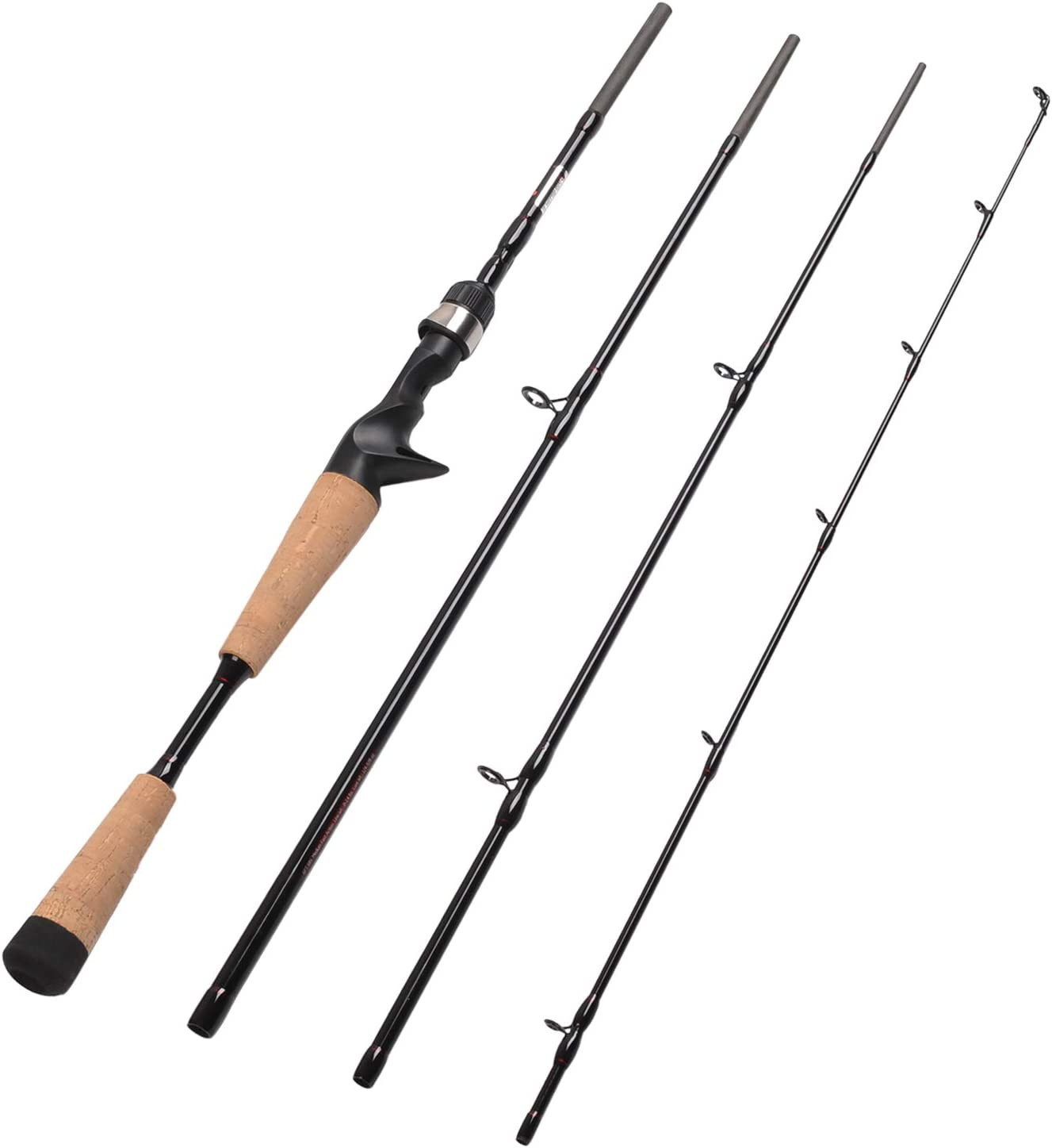 4-Piece Travel Casting Rod Carbon Baitcasting Portable Fishing Pole Baitcaster
